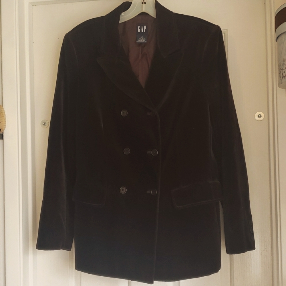 Gap walnut brown velvet double breasted pea coat